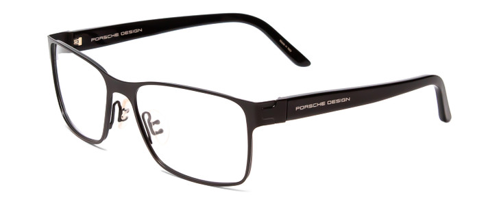 Profile View of Porsche Designs P8248-E Unisex Square Designer Reading Glasses Satin Black 56 mm