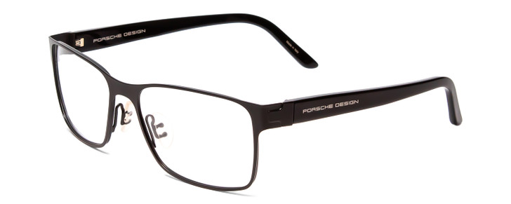 Profile View of Porsche Designs P8248-E Designer Reading Eye Glasses with Custom Cut Powered Lenses in Satin Black Unisex Square Full Rim Metal 56 mm