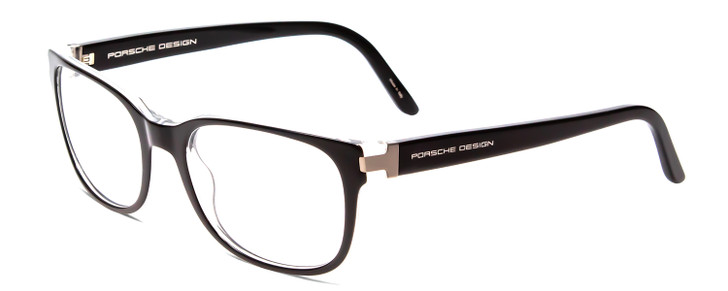 Profile View of Porsche Designs P8250-A Designer Reading Eye Glasses with Custom Cut Powered Lenses in Black Layer Crystal Unisex Oval Full Rim Acetate 55 mm