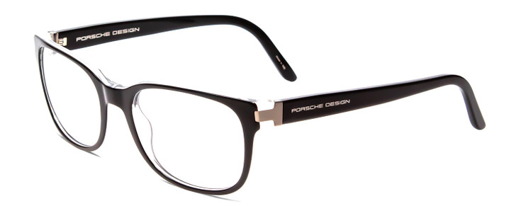 Profile View of Porsche Designs P8250-A Designer Bi-Focal Prescription Rx Eyeglasses in Black Layer Crystal Unisex Oval Full Rim Acetate 55 mm