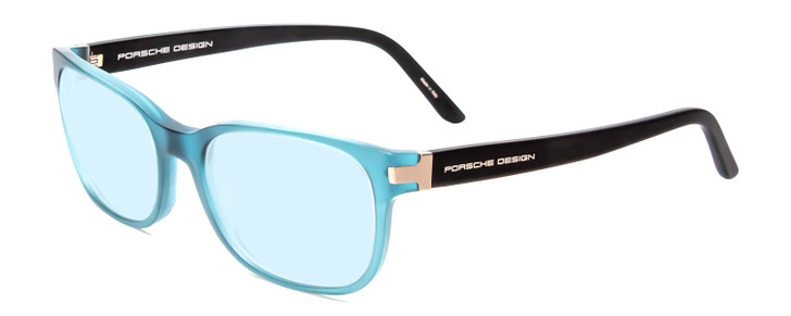 Profile View of Porsche Designs P8250-C Designer Progressive Lens Blue Light Blocking Eyeglasses in Crystal Azure Aqua Blue Black Unisex Oval Full Rim Acetate 55 mm