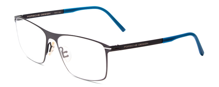 Profile View of Porsche Designs P8256-D Designer Reading Eye Glasses with Custom Cut Powered Lenses in Gun Metal Blue Unisex Square Full Rim Metal 55 mm