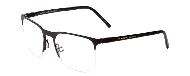 Profile View of Porsche Designs P8277-A Designer Reading Eye Glasses with Custom Cut Powered Lenses in Satin Black/Matte Unisex Square Semi-Rimless Metal 54 mm