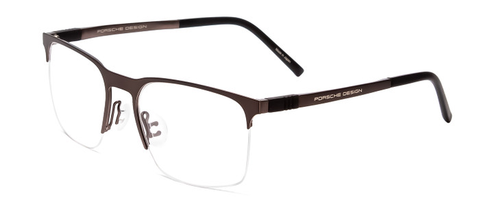 Profile View of Porsche Designs P8277-D Designer Single Vision Prescription Rx Eyeglasses in Satin Brown Black Unisex Square Semi-Rimless Metal 54 mm