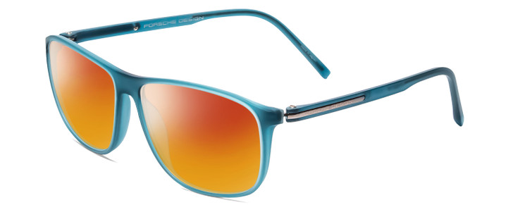 Profile View of Porsche Designs P8278-B Designer Polarized Sunglasses with Custom Cut Red Mirror Lenses in Crystal Azure Turquoise Blue Unisex Square Full Rim Acetate 56 mm