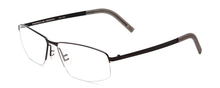 Profile View of Porsche Designs P8284-A Designer Single Vision Prescription Rx Eyeglasses in Satin Black Grey Unisex Rectangle Semi-Rimless Metal 59 mm