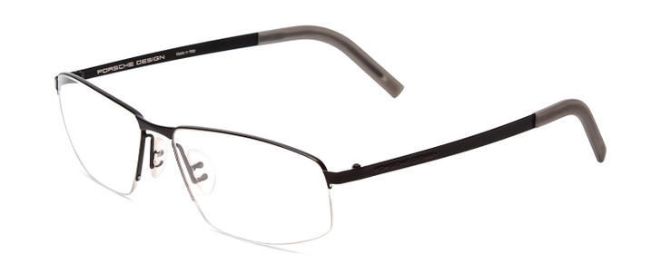 Profile View of Porsche Designs P8284-A Designer Progressive Lens Prescription Rx Eyeglasses in Satin Black Grey Unisex Rectangle Semi-Rimless Metal 59 mm