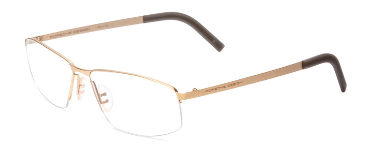 Profile View of Porsche Designs P8284-B Designer Reading Eye Glasses with Custom Cut Powered Lenses in Satin Gold Black Unisex Rectangle Semi-Rimless Metal 59 mm