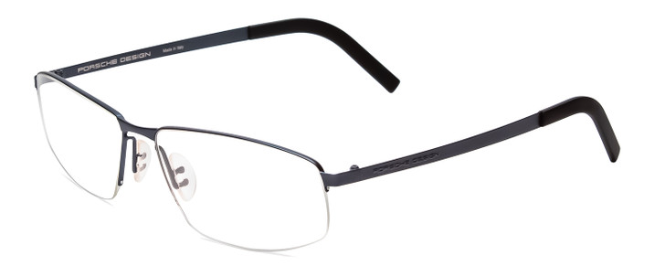 Profile View of Porsche P8284C Semi-Rimless Designer Reading Glasses Satin Steel Blue Black 59mm