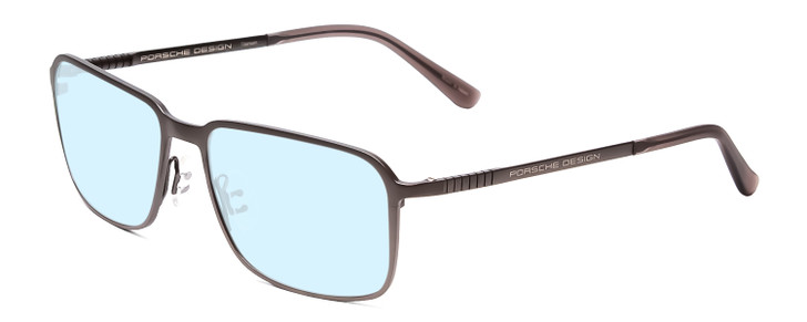 Profile View of Porsche Designs P8293-A Designer Progressive Lens Blue Light Blocking Eyeglasses in Dark Gun Metal Grey Unisex Square Full Rim Titanium 55 mm