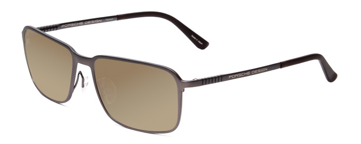 Profile View of Porsche Designs P8293-D Designer Polarized Sunglasses with Custom Cut Amber Brown Lenses in Satin Blue Grey Matte Unisex Square Full Rim Titanium 55 mm