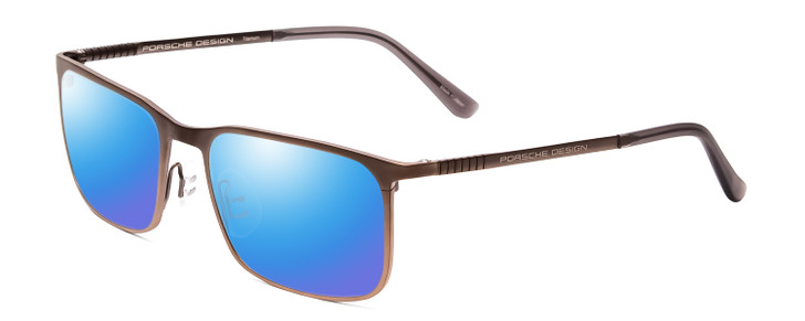 Profile View of Porsche Designs P8294-D Designer Polarized Sunglasses with Custom Cut Blue Mirror Lenses in Satin Brown Black Unisex Square Full Rim Titanium 54 mm