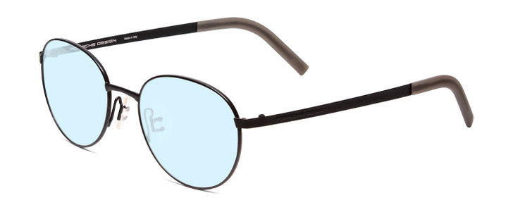 Profile View of Porsche Designs P8315-A Designer Progressive Lens Blue Light Blocking Eyeglasses in Satin Black Grey Unisex Round Full Rim Metal 52 mm