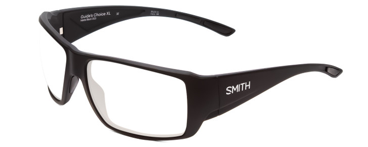 Profile View of Smith Optics Guides Choice Designer Reading Eye Glasses in Matte Black Unisex Rectangle Full Rim Acetate 63 mm