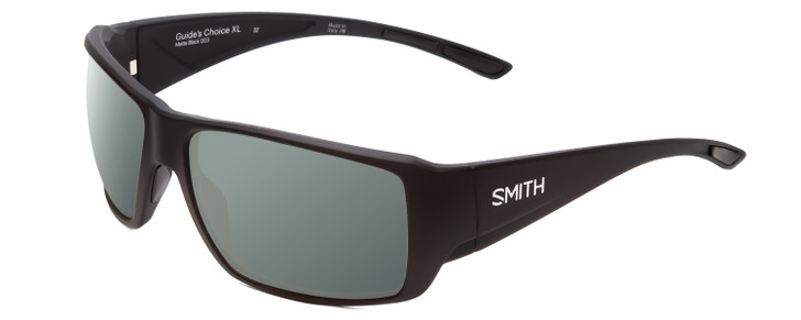 Profile View of Smith Optics Guides Choice Designer Polarized Sunglasses with Custom Cut Smoke Grey Lenses in Matte Black Unisex Rectangle Full Rim Acetate 63 mm