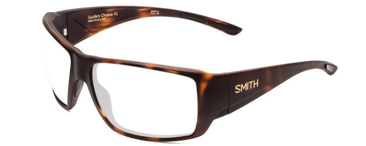 Profile View of Smith Optics Guides Choice Designer Progressive Lens Prescription Rx Eyeglasses in Matte Tortoise Havana Gold Unisex Rectangle Full Rim Acetate 63 mm