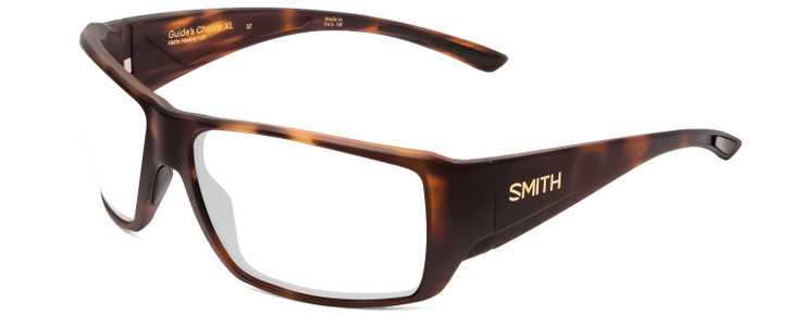 Profile View of Smith Optics Guides Choice Designer Bi-Focal Prescription Rx Eyeglasses in Matte Tortoise Havana Gold Unisex Rectangle Full Rim Acetate 63 mm