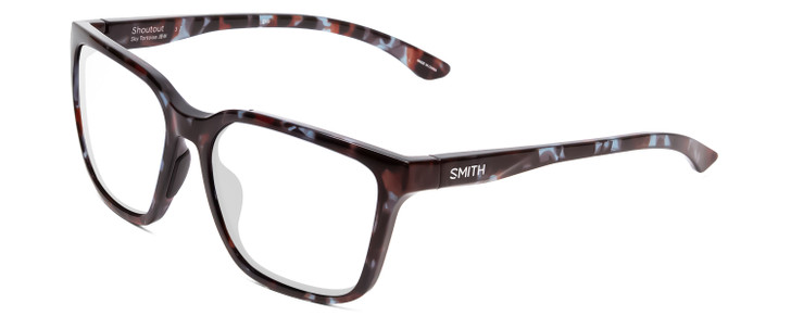 Profile View of Smith Optics Shoutout Designer Reading Eye Glasses in Sky Tortoise Marble Brown Unisex Retro Full Rim Acetate 57 mm