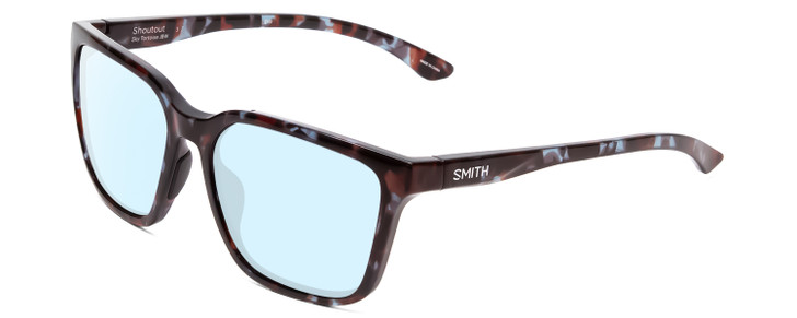 Profile View of Smith Optics Shoutout Designer Blue Light Blocking Eyeglasses in Sky Tortoise Marble Brown Unisex Retro Full Rim Acetate 57 mm