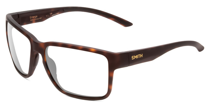 Profile View of Smith Optics Emerge Designer Bi-Focal Prescription Rx Eyeglasses in Matte Tortoise Havana Gold Unisex Square Full Rim Acetate 60 mm