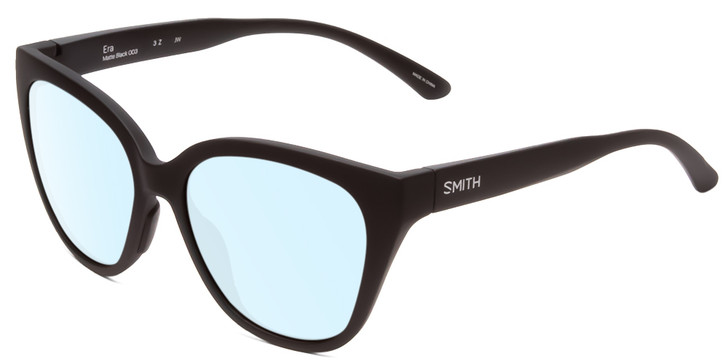 Profile View of Smith Optics Era Designer Blue Light Blocking Eyeglasses in Matte Black Ladies Cateye Full Rim Acetate 55 mm