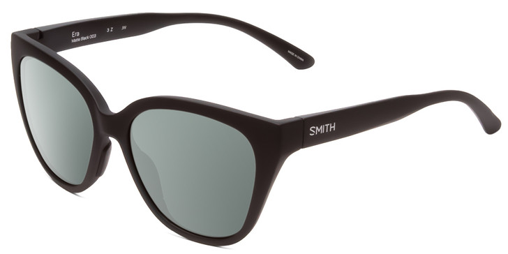 Profile View of Smith Optics Era Designer Polarized Sunglasses with Custom Cut Smoke Grey Lenses in Matte Black Ladies Cateye Full Rim Acetate 55 mm