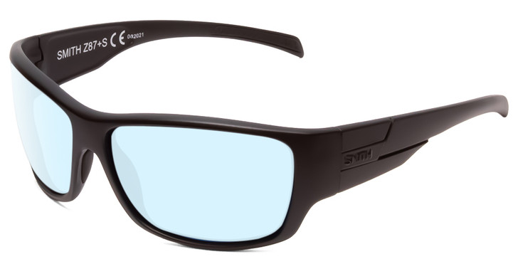 Profile View of Smith Optics Frontman Designer Blue Light Blocking Eyeglasses in Black Unisex Wrap Full Rim Acetate 65 mm