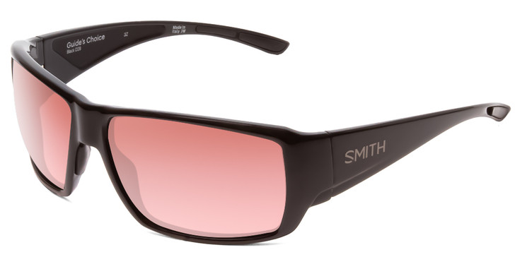 Profile View of Smith Guides Choice Unisex Sunglasses Gloss Black/PC Ignitor Rose Red Pink 62 mm