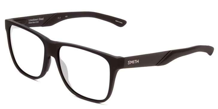 Profile View of Smith Optics Lowdown Steel Designer Progressive Lens Prescription Rx Eyeglasses in Matte Black Unisex Classic Full Rim Acetate 56 mm