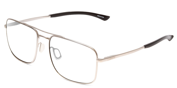 Profile View of Smith Optics Outcome Designer Reading Eye Glasses with Custom Cut Powered Lenses in Matte Silver Black Unisex Aviator Full Rim Metal 59 mm