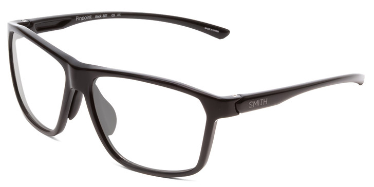 Profile View of Smith Optics Pinpoint Designer Single Vision Prescription Rx Eyeglasses in Black Unisex Square Full Rim Acetate 59 mm