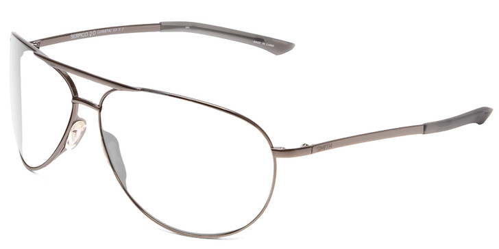 Profile View of Smith Optics Serpico Slim 2 Designer Reading Eye Glasses in Gun Metal Silver Black Unisex Aviator Full Rim Metal 65 mm