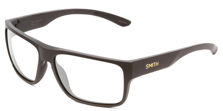 Profile View of Smith Optics Soundtrack Designer Reading Eye Glasses with Custom Cut Powered Lenses in Matte Gravy Grey Unisex Rectangle Full Rim Acetate 61 mm