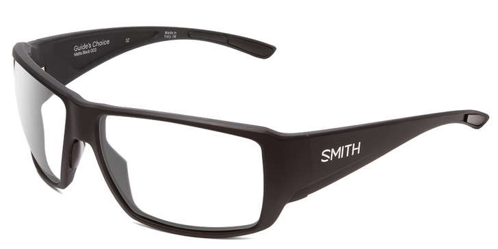 Profile View of Smith Optics Guides Choice Designer Progressive Lens Prescription Rx Eyeglasses in Matte Black Mens Wrap Full Rim Acetate 62 mm