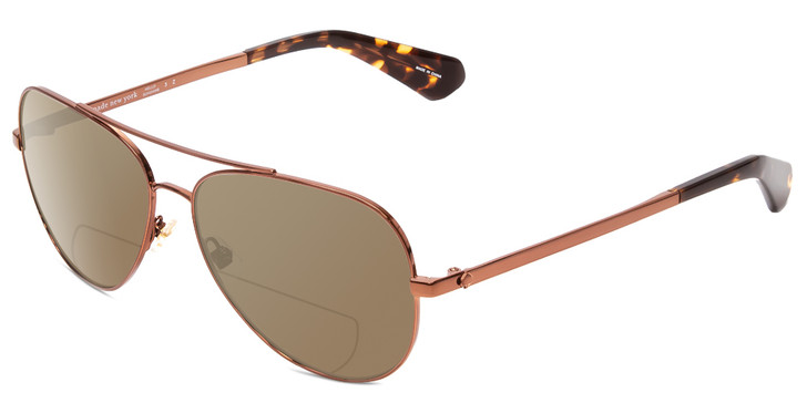 Profile View of Kate Spade Avaline2/S Designer Polarized Reading Sunglasses with Custom Cut Powered Amber Brown Lenses in Copper Havana Tortoise Ladies Aviator Full Rim Metal 58 mm