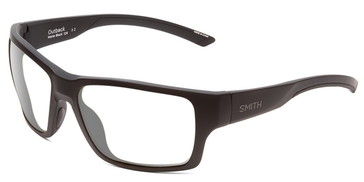 Profile View of Smith Optics Outback Designer Reading Eye Glasses with Custom Cut Powered Lenses in Matte Black Unisex Square Full Rim Acetate 59 mm