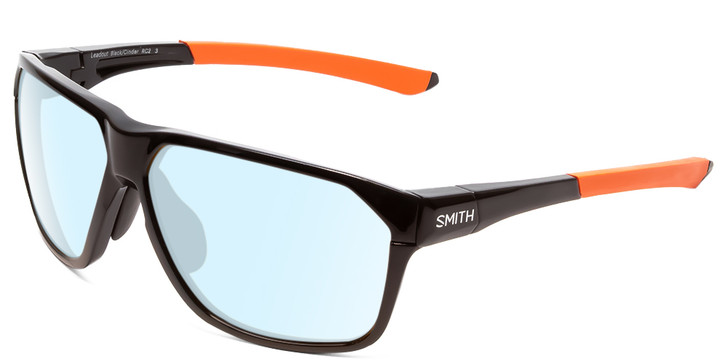 Profile View of Smith Optics Leadout Designer Blue Light Blocking Eyeglasses in Matte Black Cinder Orange Unisex Square Full Rim Acetate 63 mm