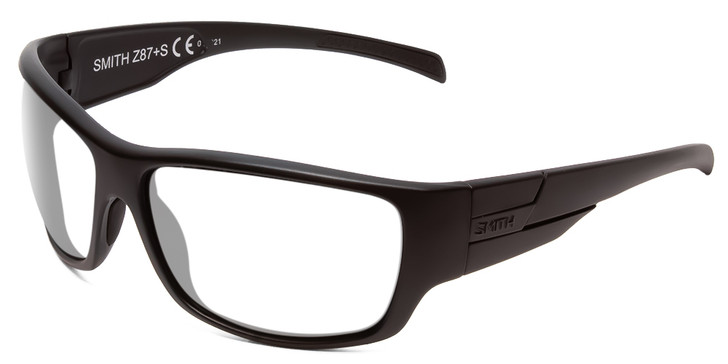 Profile View of Smith Optics Frontman Designer Reading Eye Glasses in Black Unisex Wrap Full Rim Acetate 42 mm