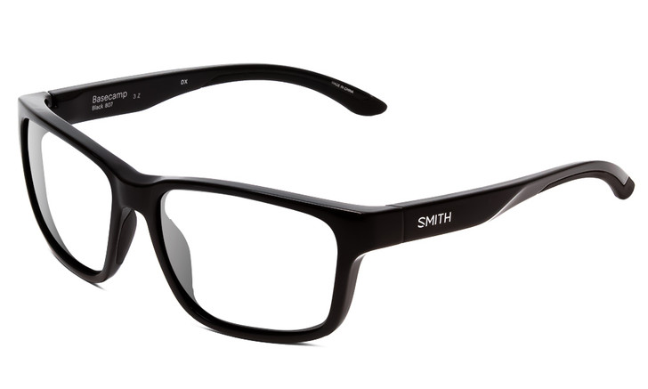 Profile View of Smith Optics Basecamp Designer Reading Eye Glasses in Gloss Black Unisex Square Full Rim Acetate 58 mm
