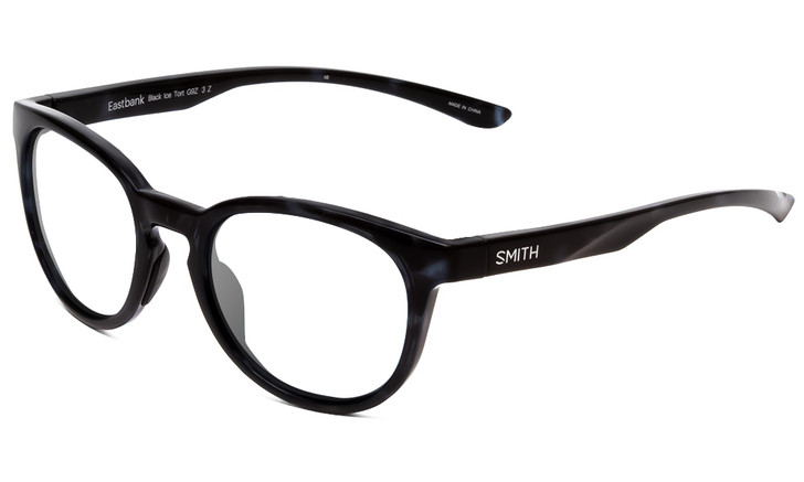 Profile View of Smith Optics Eastbank Designer Single Vision Prescription Rx Eyeglasses in Black Ice Tortoise Marble Unisex Round Full Rim Acetate 52 mm