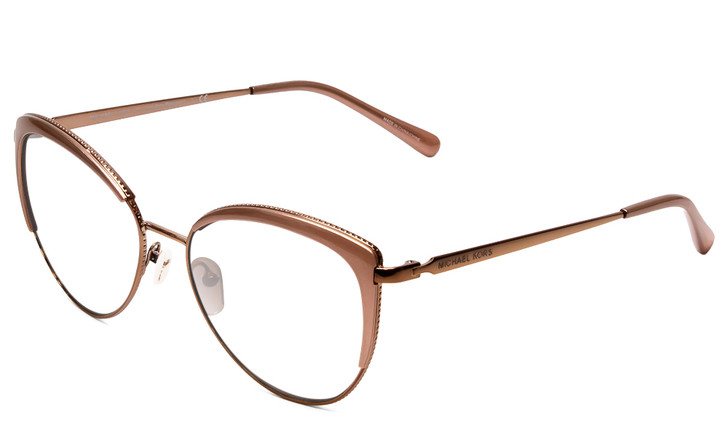 Profile View of Michael Kors Key Biscayne MK1046 Designer Single Vision Prescription Rx Eyeglasses in Shiny Mink Brown Blush Pink Ladies Cateye Full Rim Metal 56 mm