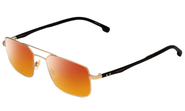 Profile View of Carrera 8845-A0Z Designer Polarized Sunglasses with Custom Cut Red Mirror Lenses in Matte Gold Carbon Fiber Unisex Aviator Full Rim Metal 53 mm