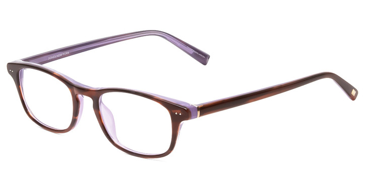 Profile View of Jones New York J222 Designer Reading Eye Glasses with Custom Cut Powered Lenses in Brown Horn Ladies Square Full Rim Acetate 46 mm