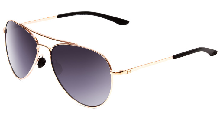 Profile View of Under Armour Instinct Aviator Designer Sunglasses Rose Gold/Grey Gradient 57 mm