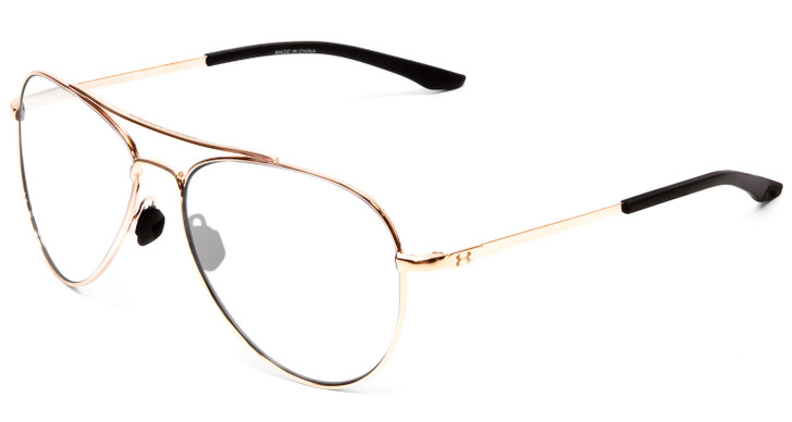 Profile View of Under Armour Instinct Designer Bi-Focal Prescription Rx Eyeglasses in Rose Gold Unisex Aviator Full Rim Metal 57 mm