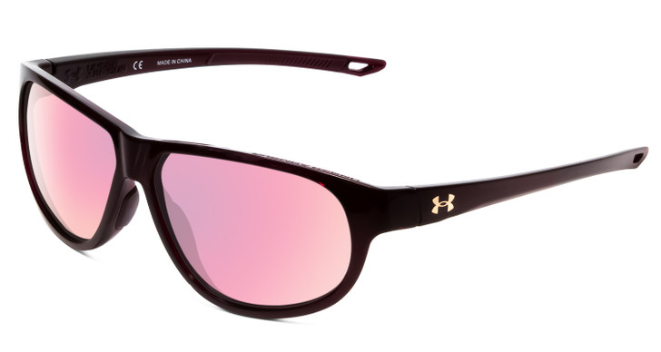 Profile View of Under Armour Intensity Ladies Designer Sunglasses in Red & Rose Gold Mirror 59mm