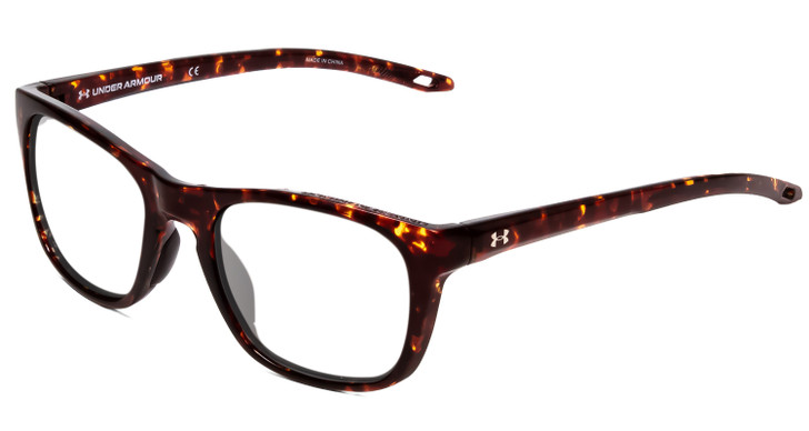 Profile View of Under Armour Raid Designer Progressive Lens Prescription Rx Eyeglasses in Havana Tortoise Brown Gold Unisex Classic Full Rim Acetate 55 mm