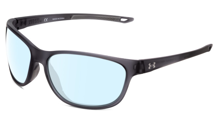 Profile View of Under Armour Undeniable Designer Blue Light Blocking Eyeglasses in Matte Crystal Grey Unisex Oval Full Rim Acetate 61 mm