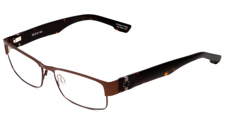 Profile View of SPY Optics Trenton Designer Reading Eye Glasses with Custom Cut Powered Lenses in Chestnut Brown Dark Tortoise Unisex Rectangle Full Rim Metal 55 mm