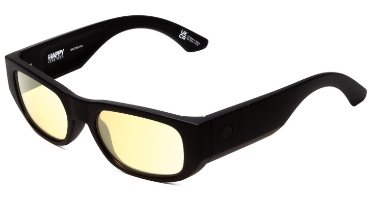 Profile View of SPY Optics Genre Oval Acetate Designer Sunglasses Matte Black/Happy Yellow 54 mm